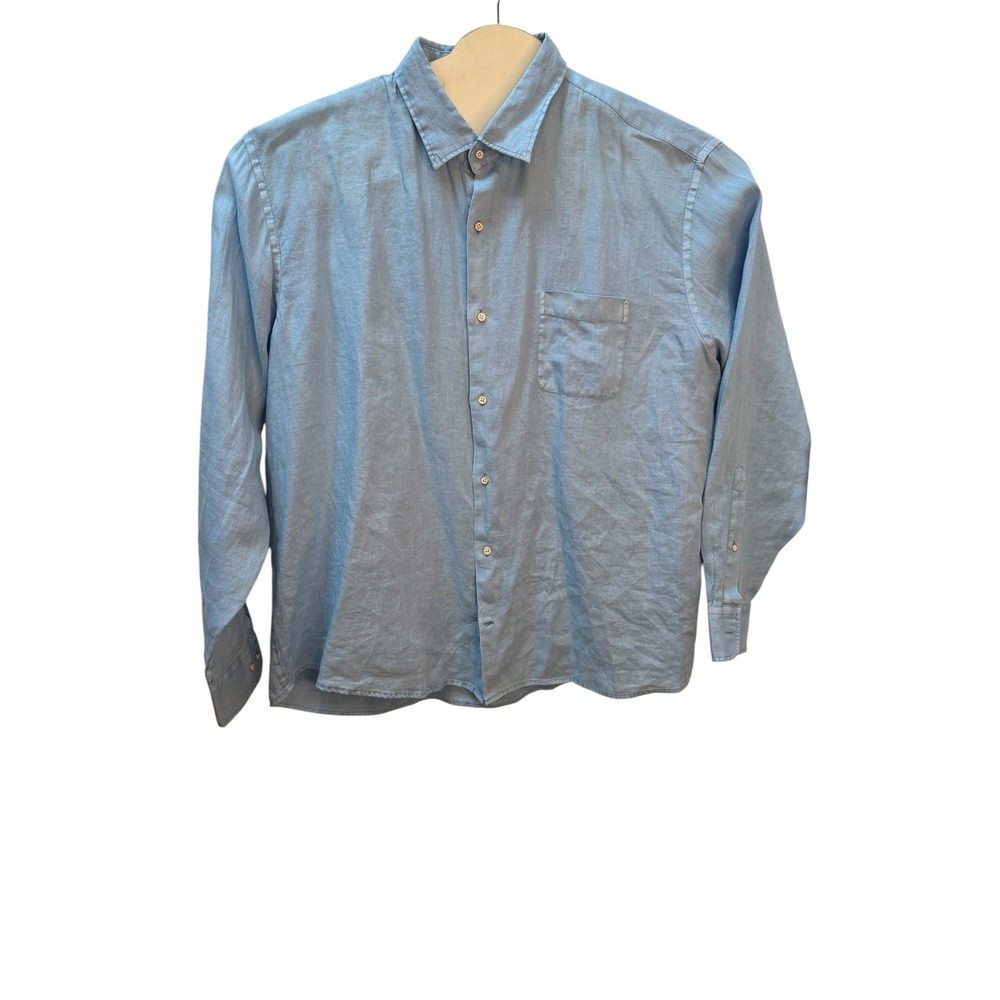 Peter Millar Men XXL Blue 100% Linen Long Sleeve Button Down Shirt Luxury Casual